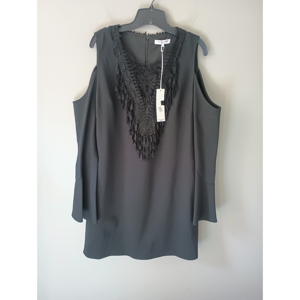 Kobi Halperin Size XL Shift Dress Cold Shoulder Black Mini Long Bell Sleeve NWT